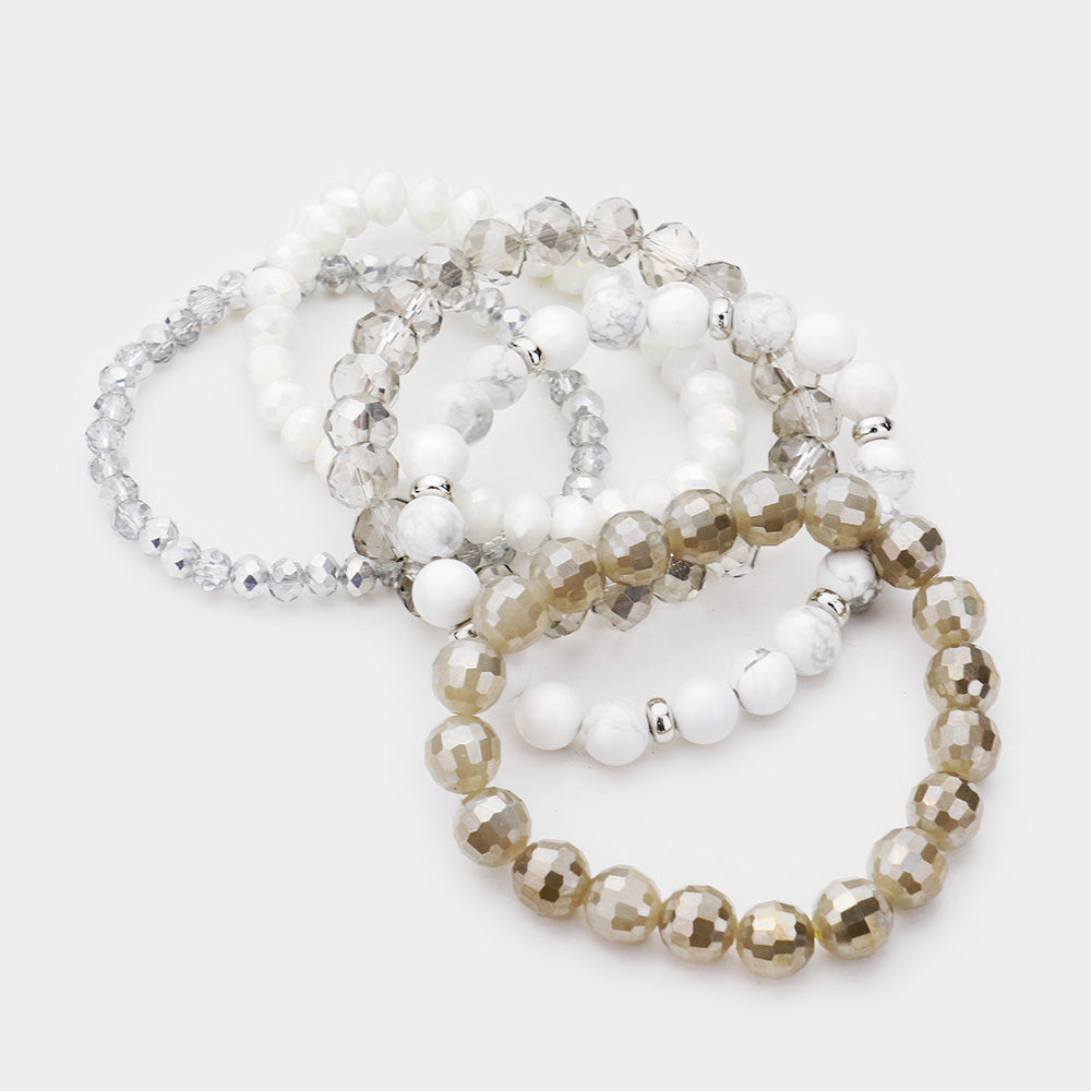 iLLASPARKZ 5PCS - Semi Precious Crystal Bead Stretch Layered Bracelet
