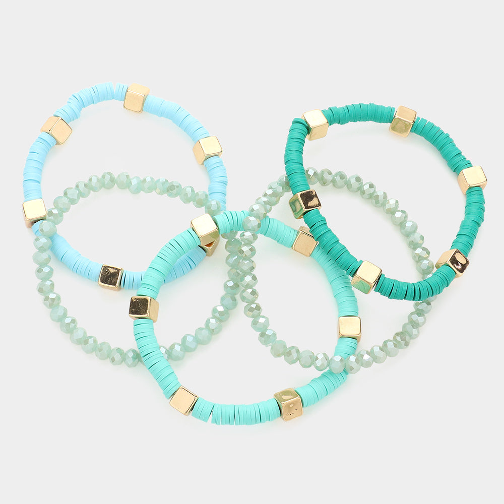 iLLASPARKZ 5PCS - Metal Cube Pointed Heishi Faceted Beaded Stretch Bracelets