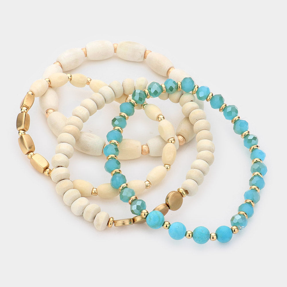 iLLASPARKZ 4PCS - Natural Stone Wood Beaded Stretch Bracelets