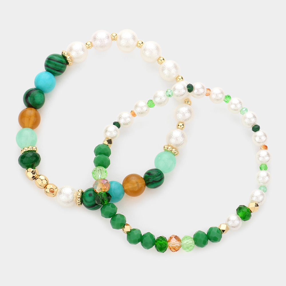 iLLASPARKZ 2PCS - Pearl Colorful Beaded Stretch Bracelets