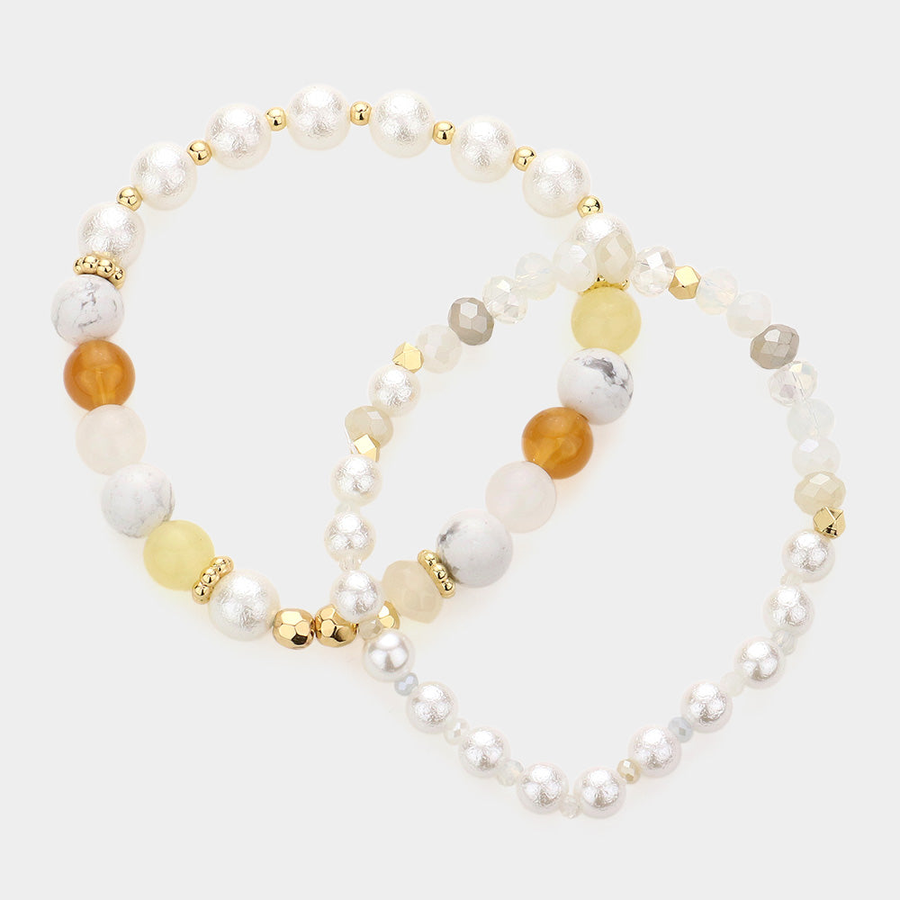 iLLASPARKZ 2PCS - Pearl Colorful Beaded Stretch Bracelets