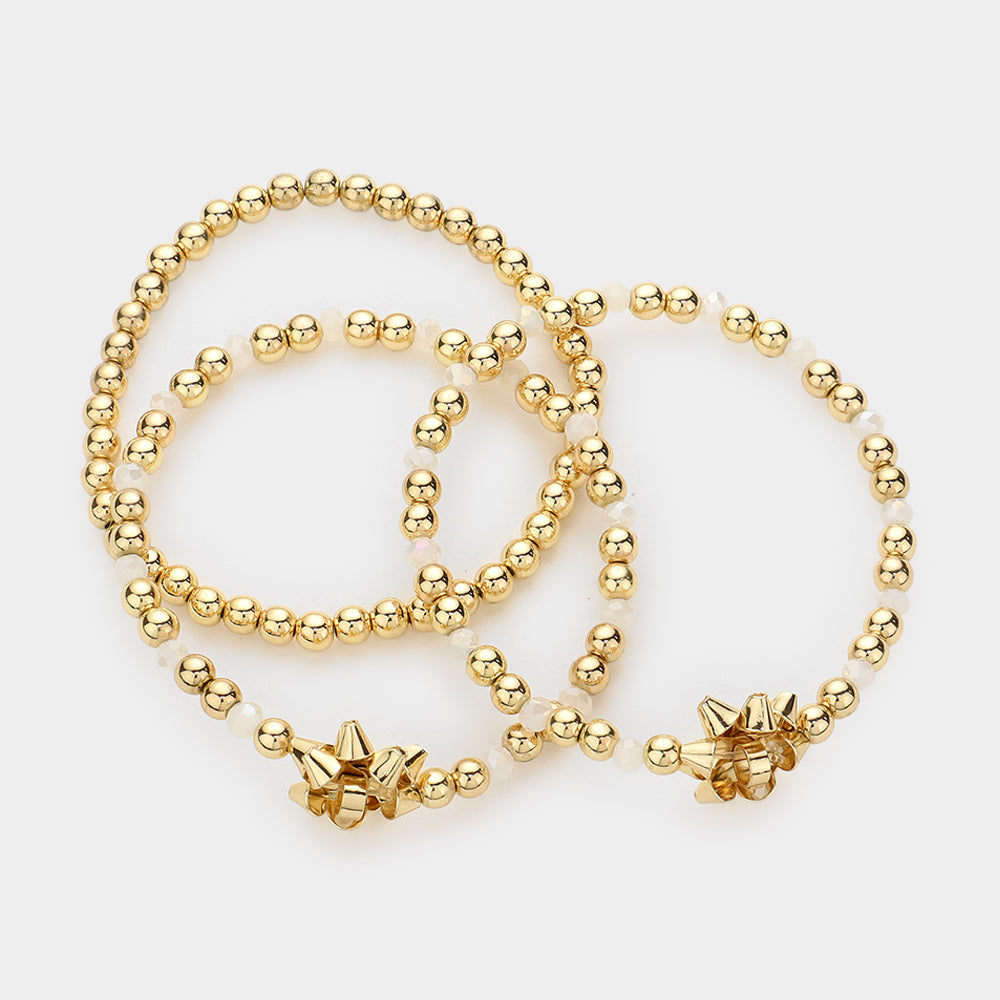 iLLASPARKZ 3PCS - Christmas Gift Bow Accented Metal Ball Stretch Bracelets
