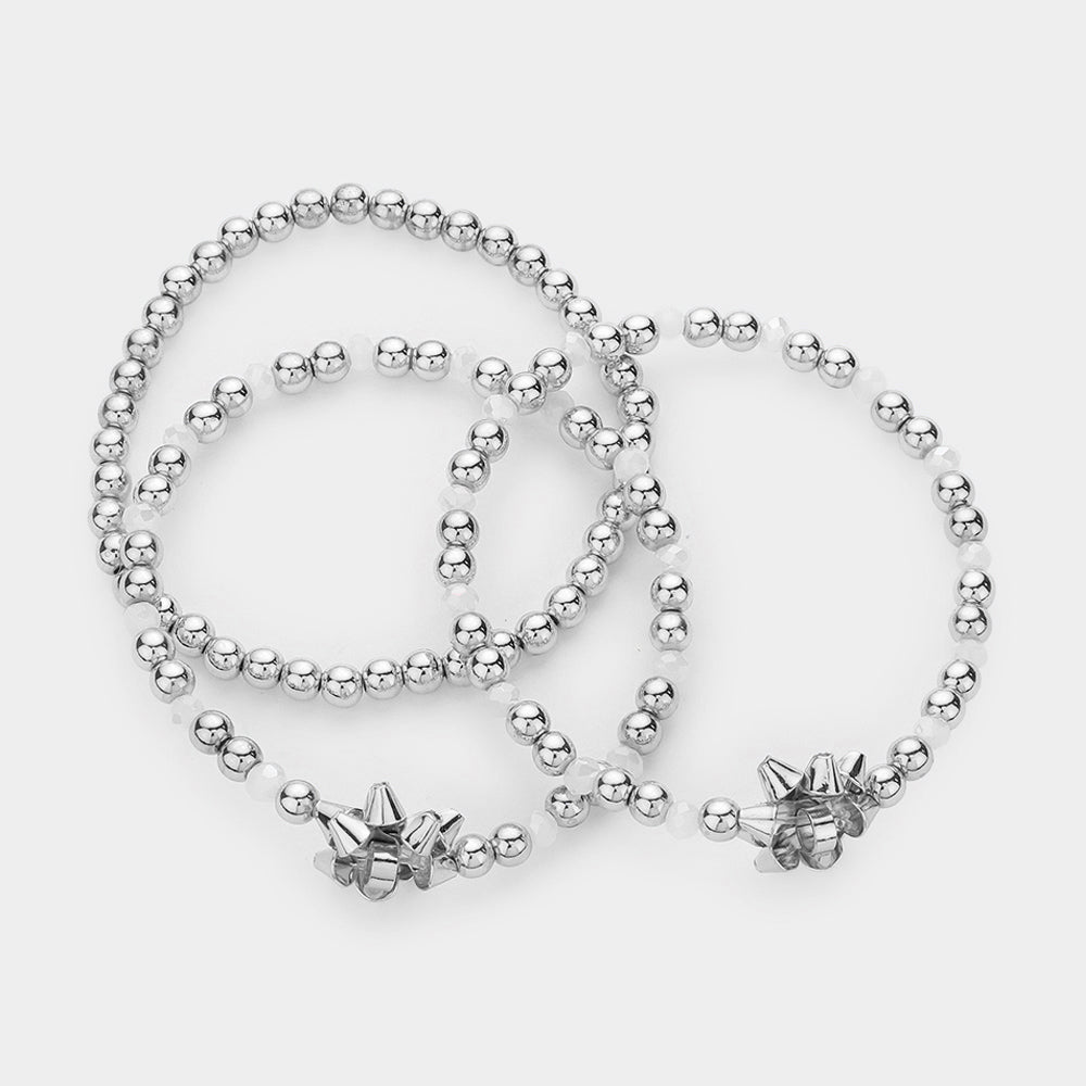 iLLASPARKZ 3PCS - Christmas Gift Bow Accented Metal Ball Stretch Bracelets