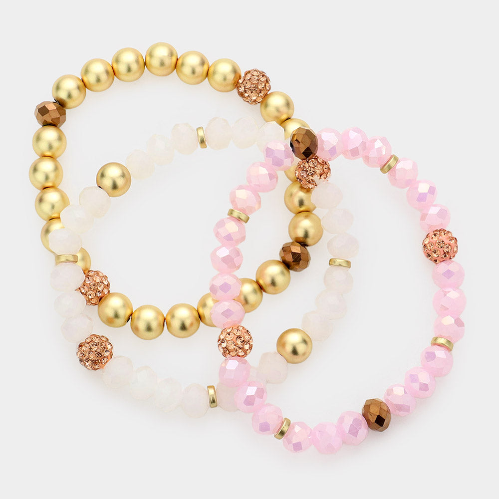 iLLASPARKZ 3PCS - Shamballa Ball Faceted Beaded Stretch Bracelets
