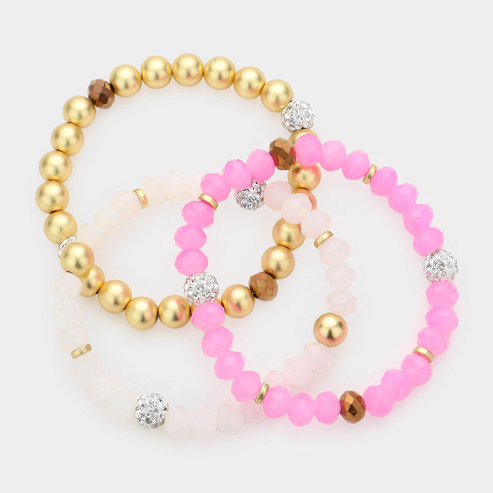 iLLASPARKZ 3PCS - Shamballa Ball Faceted Beaded Stretch Bracelets
