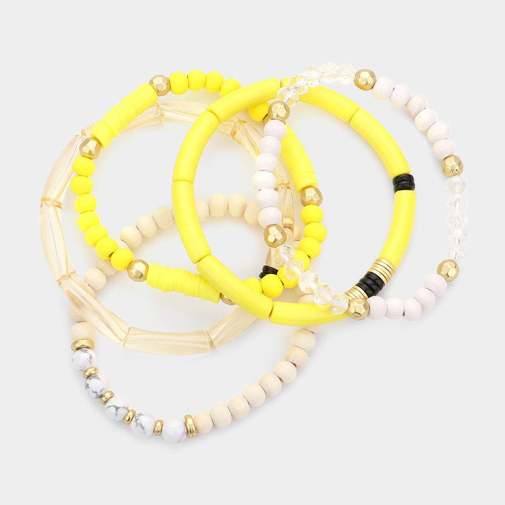 iLLASPARKZ 5PCS - Natural Stone Wood Resin Beaded Stretch Bracelets