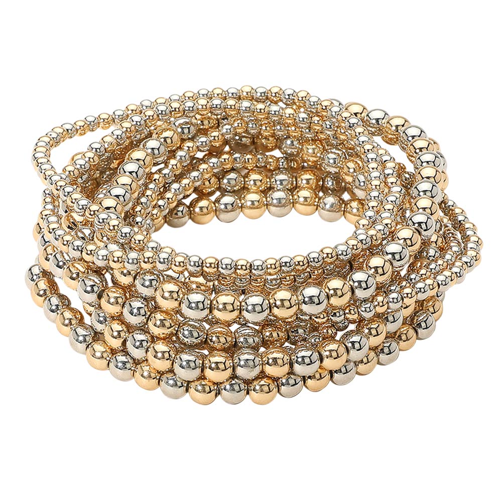 iLLASPARKZ 10PCS - Metal Ball Beaded Stretch Multi Layered Bracelets