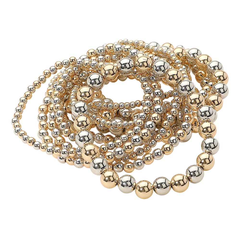 iLLASPARKZ 13PCS - Metal Ball Beaded Stretch Multi Layered Bracelets