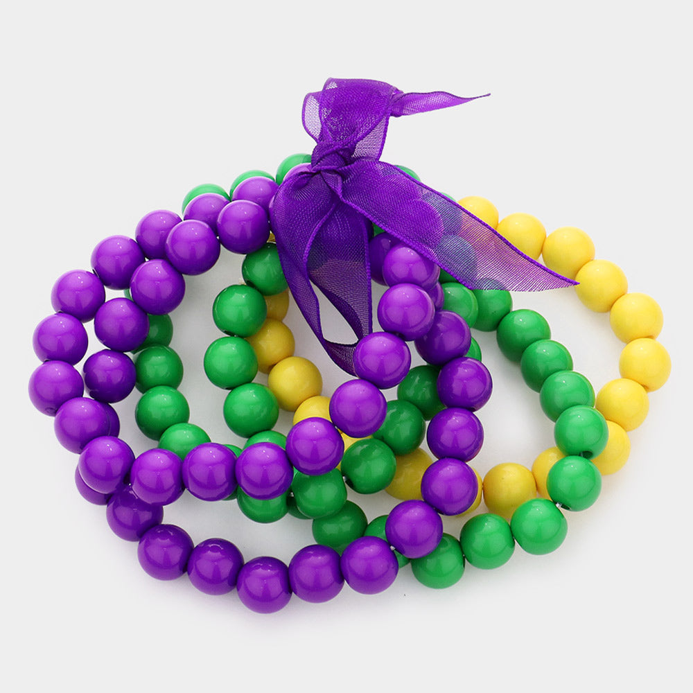 iLLASPARKZ 5PCS - Mardi Gras Ball Beaded Stretch Bracelets