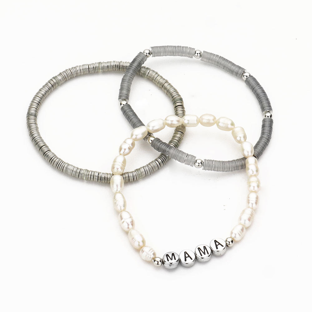 iLLASPARKZ 3PCS - MAMA Freshwater Pearl Stretch Bracelets