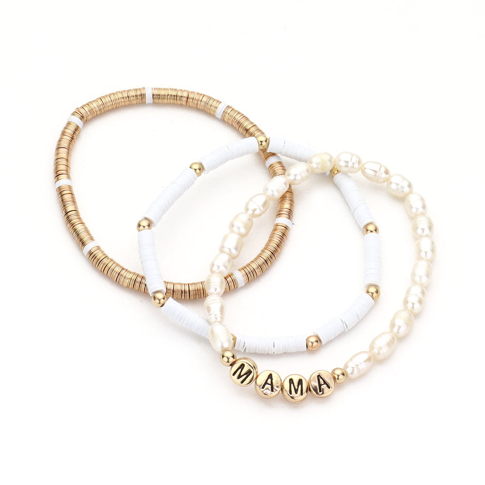 iLLASPARKZ 3PCS - MAMA Freshwater Pearl Stretch Bracelets