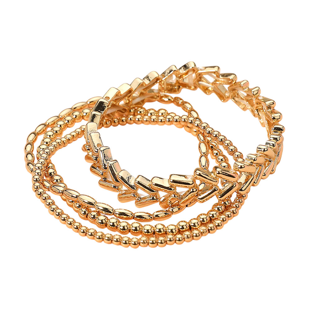 iLLASPARKZ 4PCS - Metal Beaded Stretch Multi Layered Bracelets