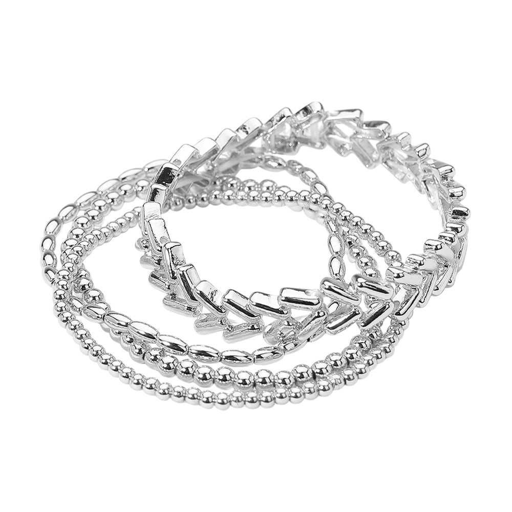 iLLASPARKZ 4PCS - Metal Beaded Stretch Multi Layered Bracelets