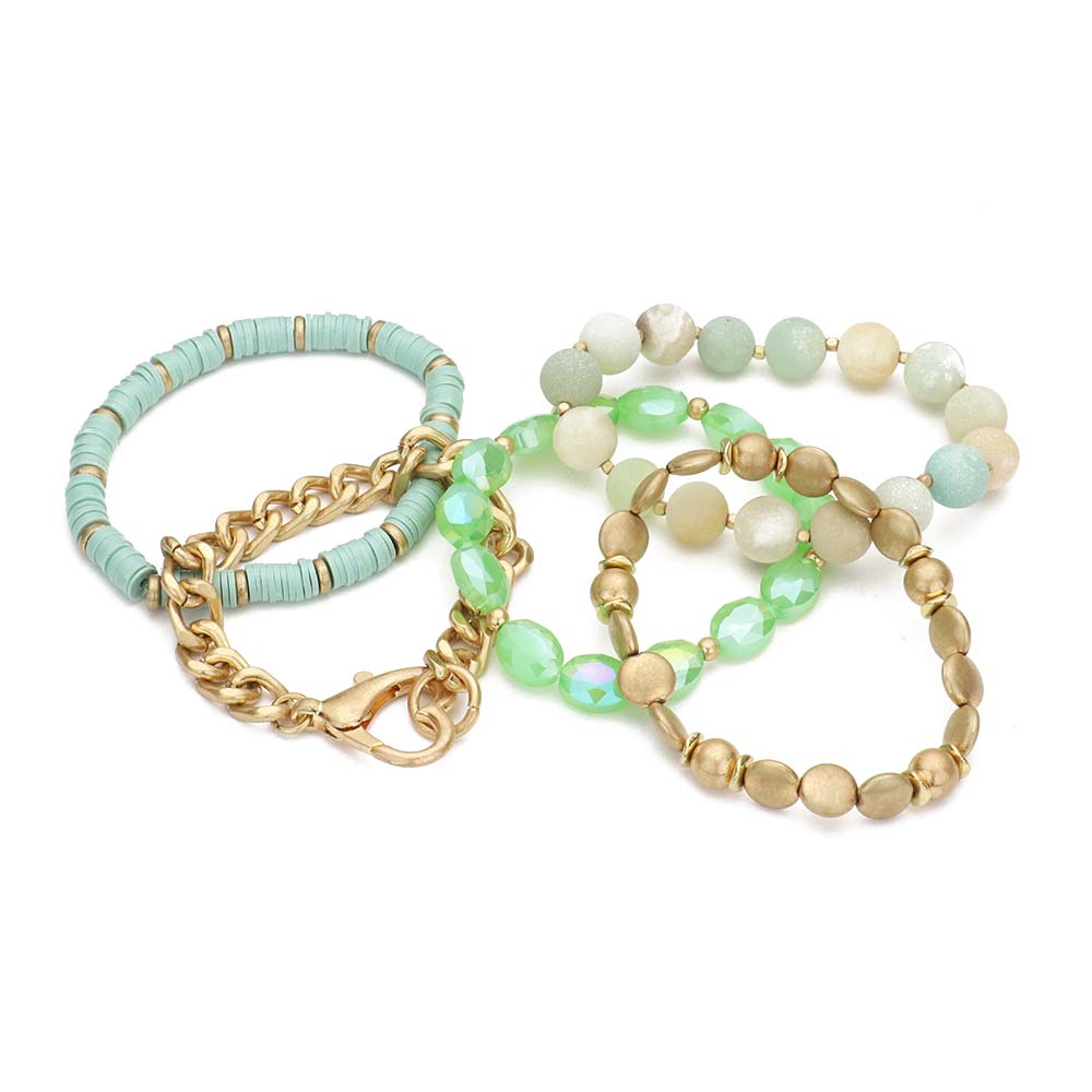 iLLASPARKZ 5PCS - Metal Heart Heishi Natural Stone Stretch Bracelets