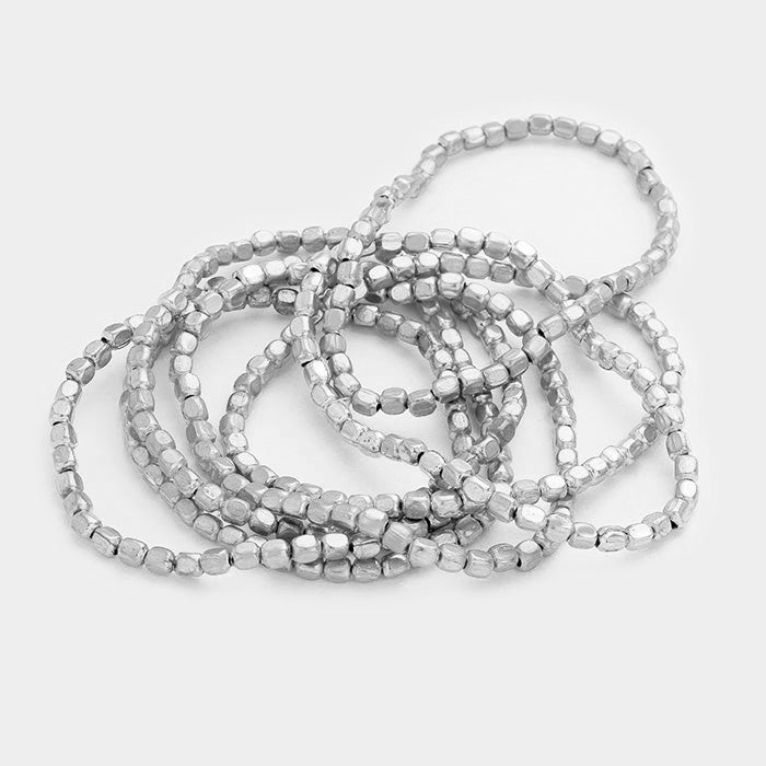 iLLASPARKZ 7PCS - Metal Cube Beaded Stretch Bracelets