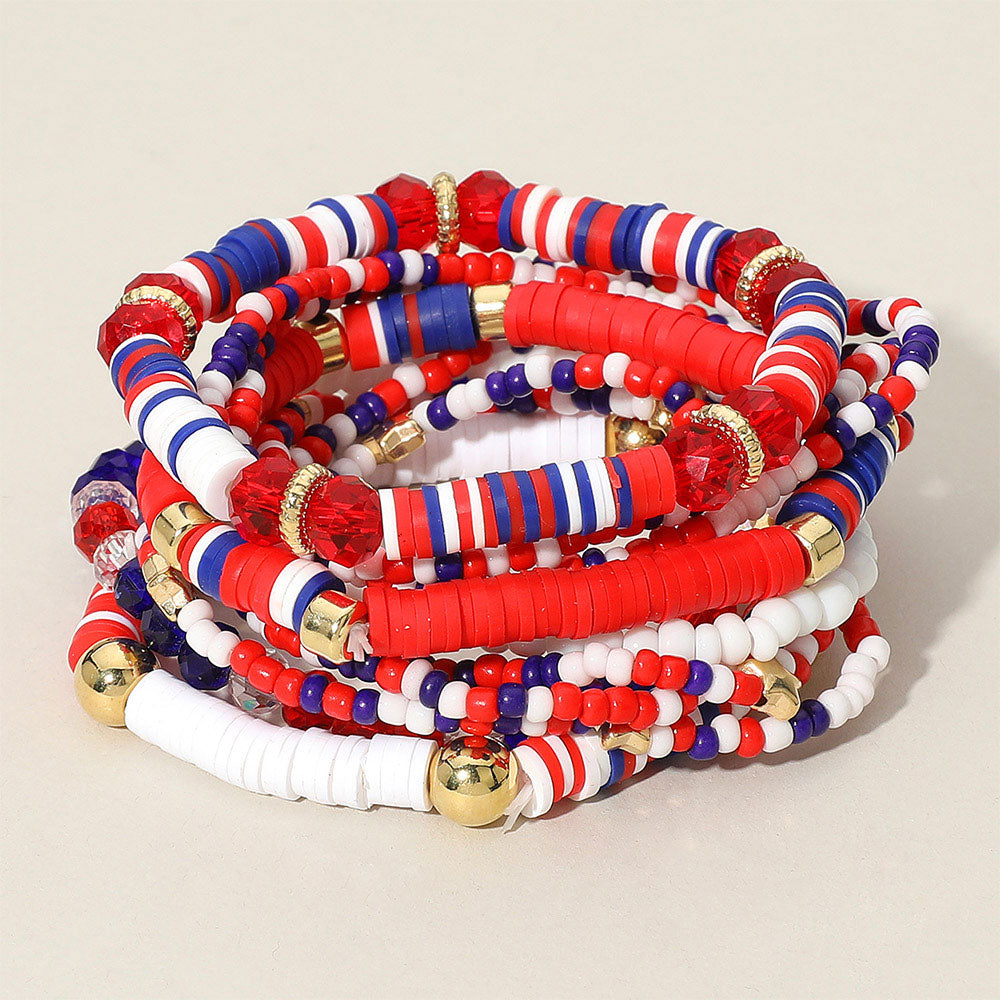 iLLASPARKZ 10PCS - American USA Star Beaded Stretch Multi Layered Bracelets