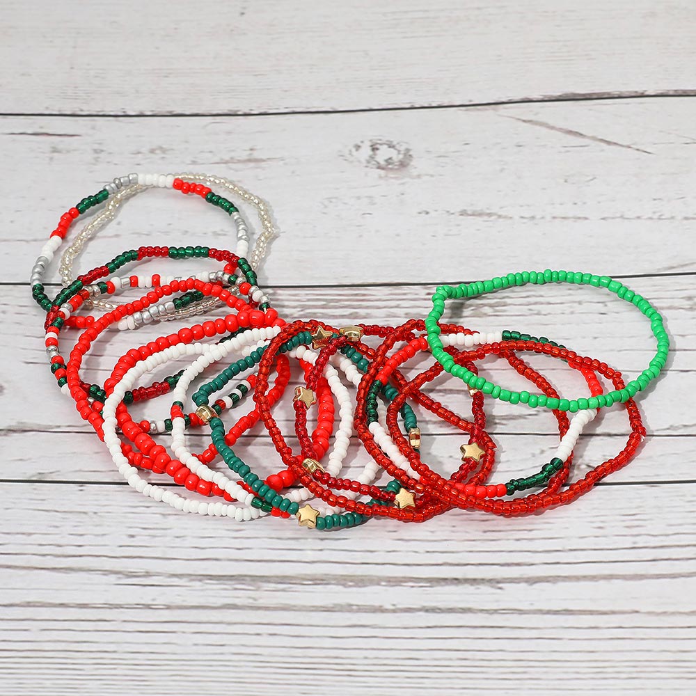 iLLASPARKZ 15PCS - Christmas Theme Star Seed Beaded Stretch Multi Layered Bracelets