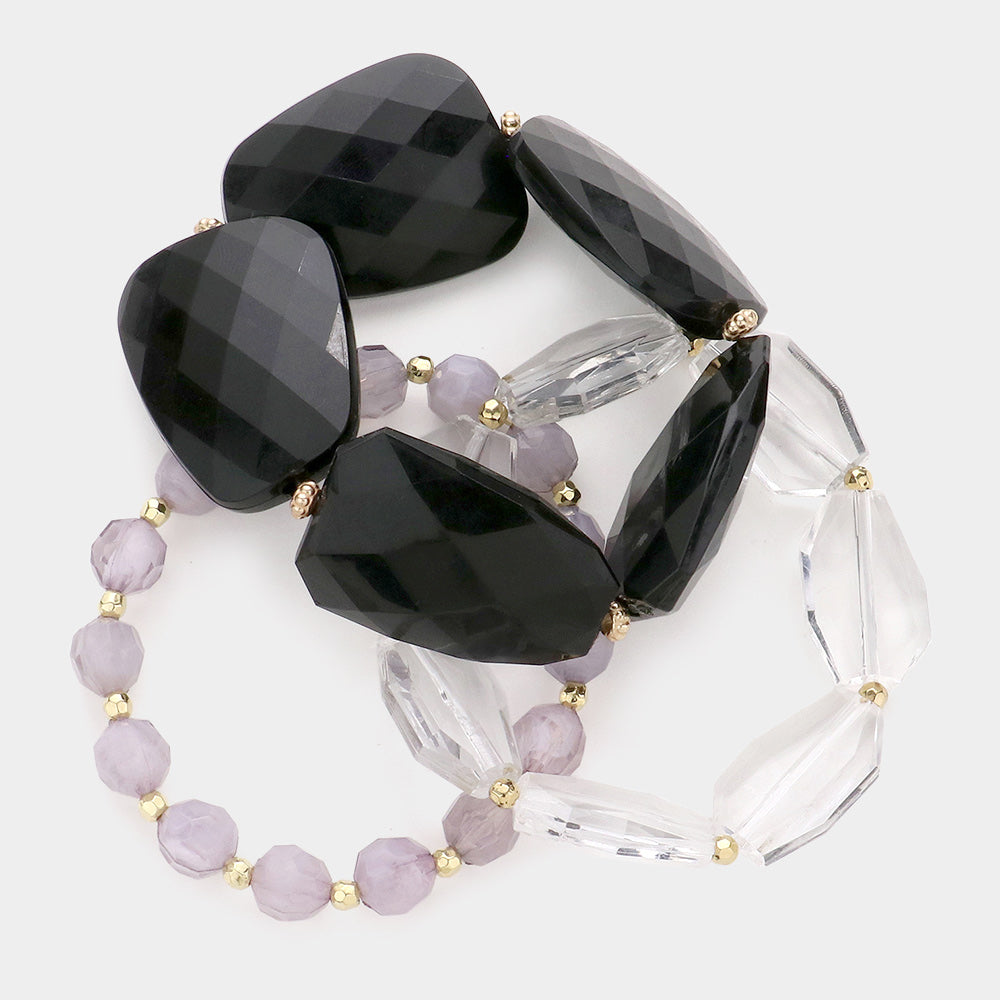 iLLASPARKZ 3PCS - Tiered Resin Pebble Beaded Stretch Bracelets
