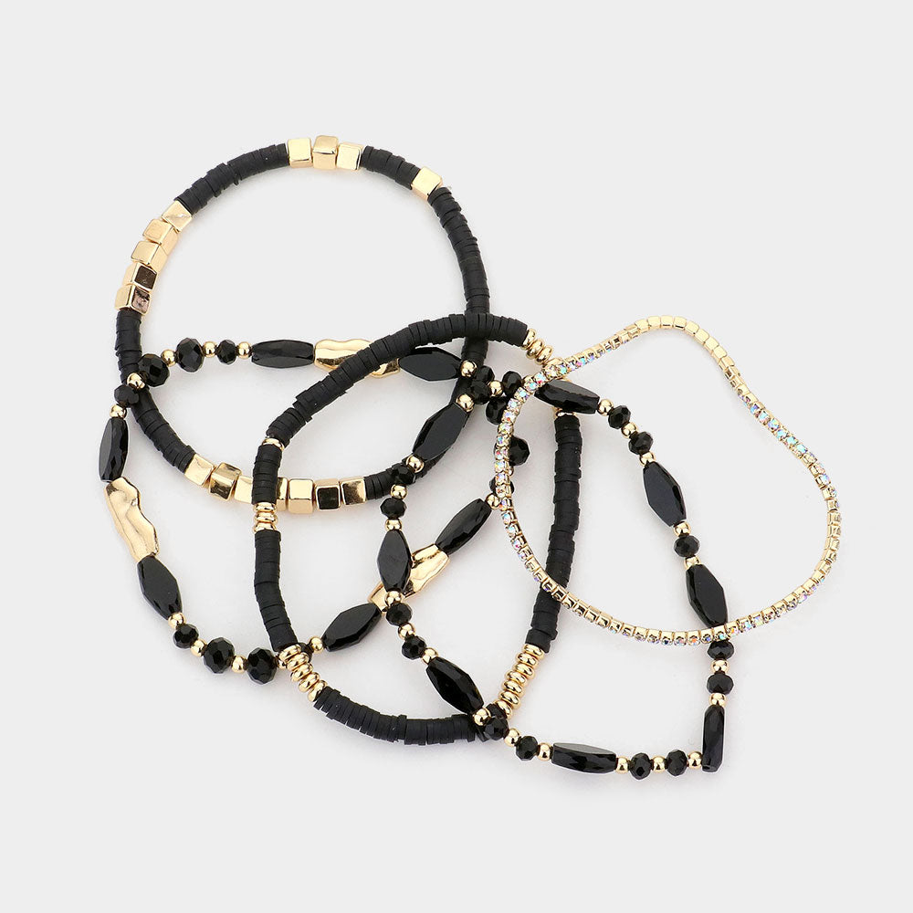 iLLASPARKZ 5PCS - Glass Beads Heishi Beads Rhinestone Multi Layered Stretch Bracelets