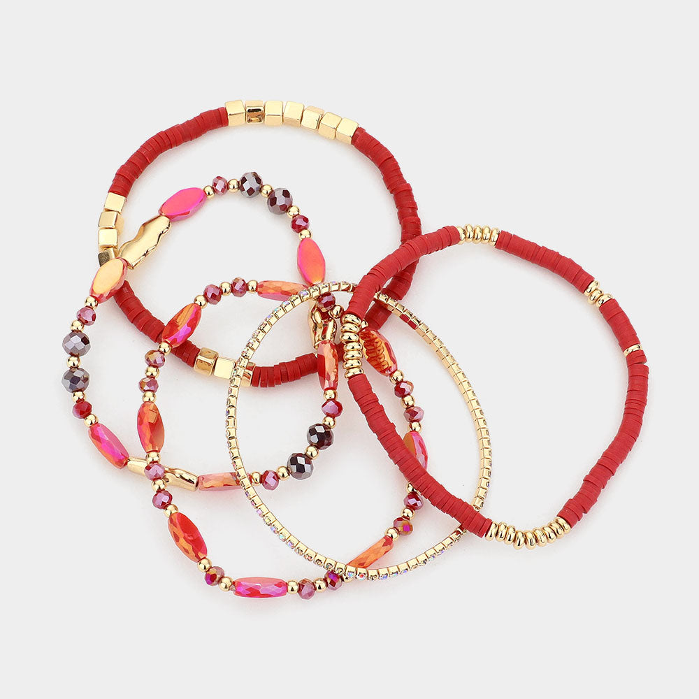 iLLASPARKZ 5PCS - Glass Beads Heishi Beads Rhinestone Multi Layered Stretch Bracelets