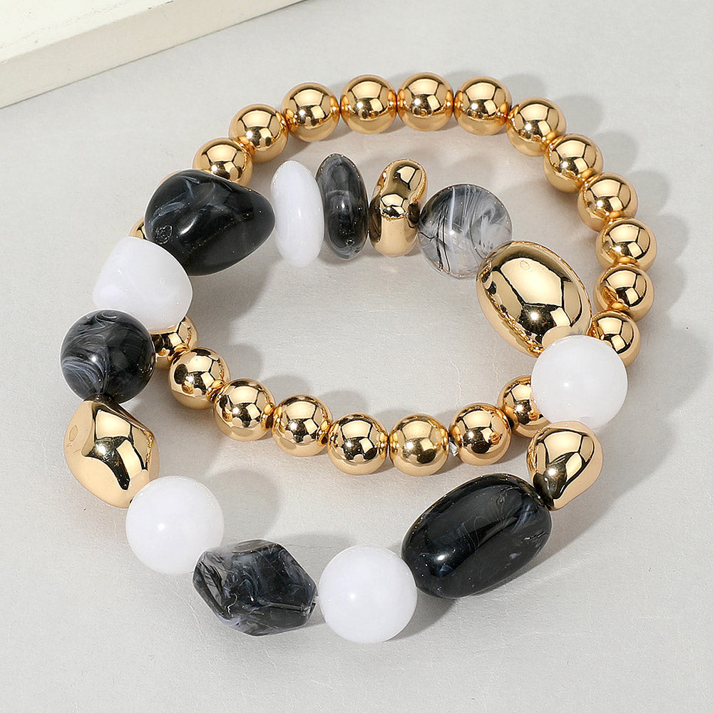 iLLASPARKZ 2PCS - Colorful Pebble Beaded Stretch Multi Layered Bracelets