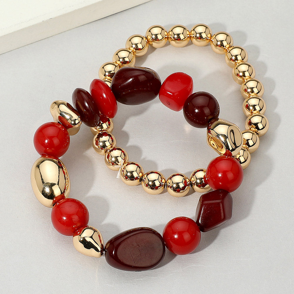 iLLASPARKZ 2PCS - Colorful Pebble Beaded Stretch Multi Layered Bracelets