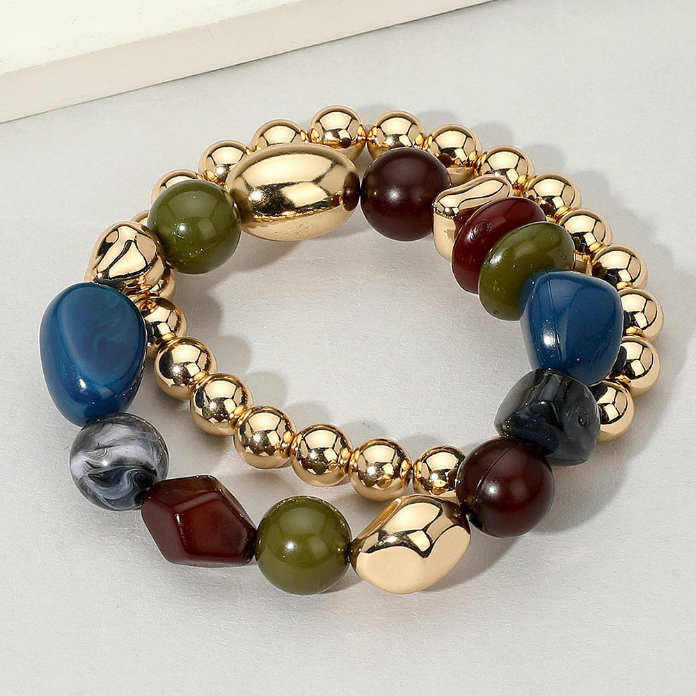 iLLASPARKZ 2PCS - Colorful Pebble Beaded Stretch Multi Layered Bracelets