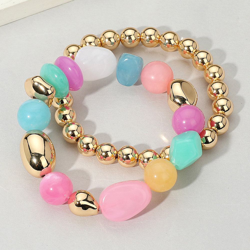iLLASPARKZ 2PCS - Colorful Pebble Beaded Stretch Multi Layered Bracelets