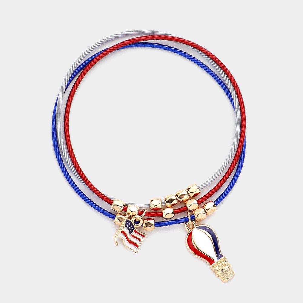 iLLASPARKZ 3PCS - American USA Flag Hot Air Balloon Charm Guitar String Stackable Stretch Bracelets