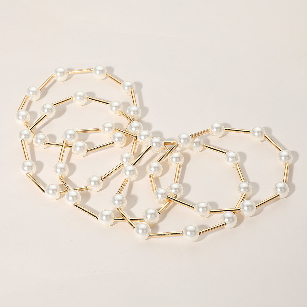 iLLASPARKZ 5PCS - Pearl Metal Bar Beaded Stretch Multi Layered Bracelets