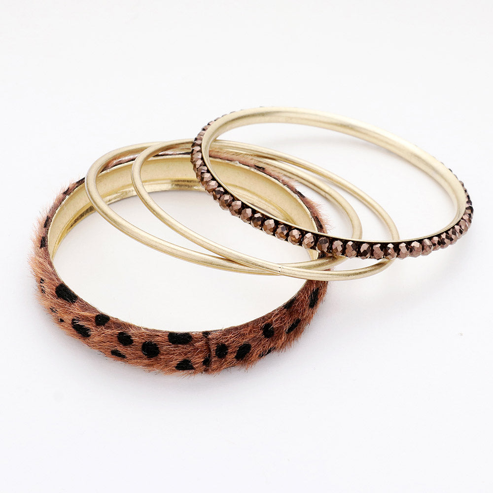 iLLASPARKZ 4PCS - Animal Leather Rhinestone Metal Bangle Bracelets
