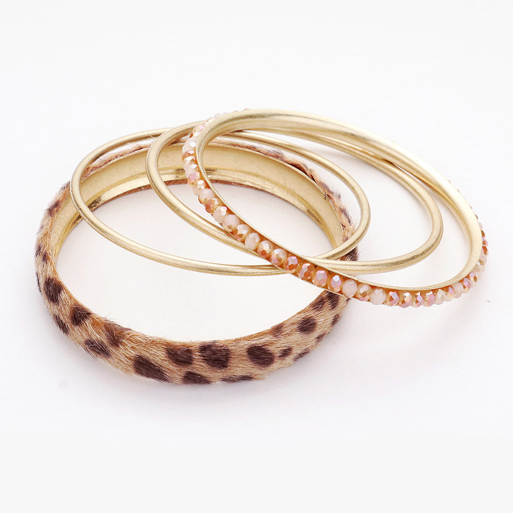 iLLASPARKZ 4PCS - Animal Leather Rhinestone Metal Bangle Bracelets