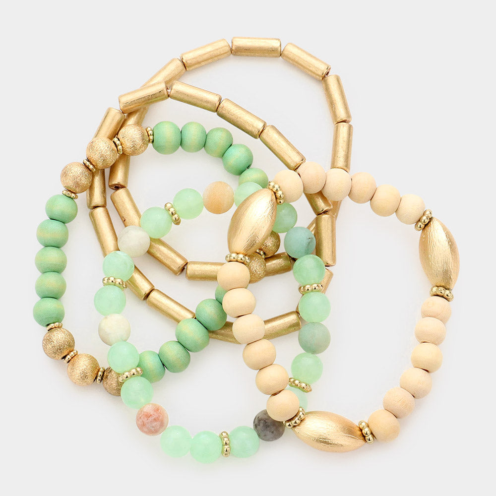 iLLASPARKZ 5PCS - Natural Stone Wood Beaded Stretch Bracelets