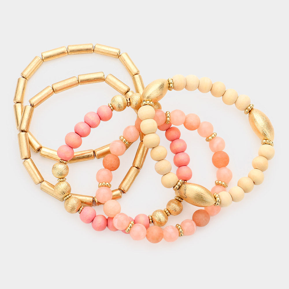 iLLASPARKZ 5PCS - Natural Stone Wood Beaded Stretch Bracelets
