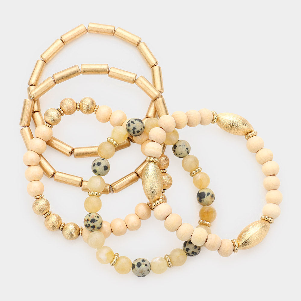 iLLASPARKZ 5PCS - Natural Stone Wood Beaded Stretch Bracelets