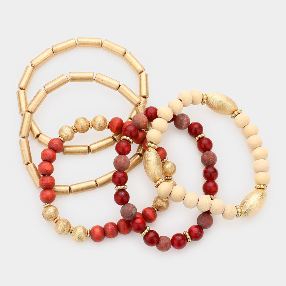 iLLASPARKZ 5PCS - Natural Stone Wood Beaded Stretch Bracelets
