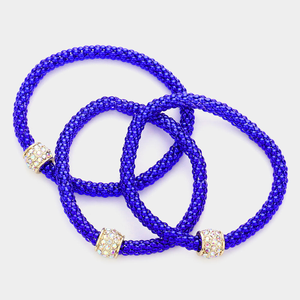 iLLASPARKZ 3PCS - Rhinestone Embellished Metal Stretch Bracelets