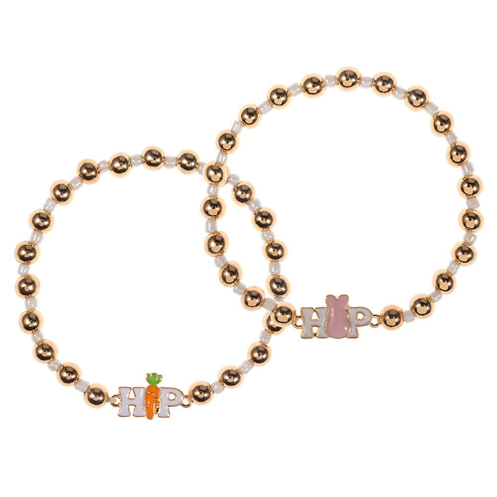 iLLASPARKZ 2PCS - Enamel Easter HIP HOP Message Ball Beaded Stretch Bracelets