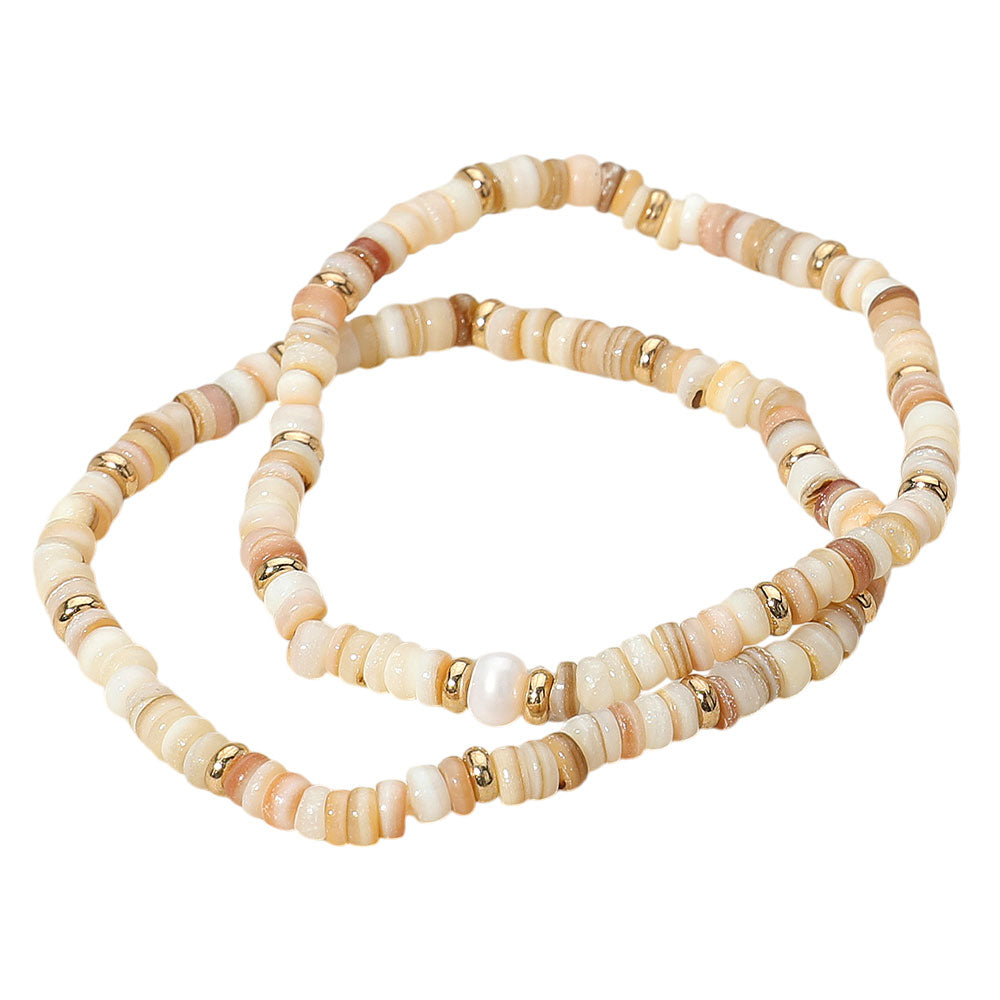iLLASPARKZ 2PCS - Pearl Accented Boho Beaded Stretch Multi Layered Bracelets
