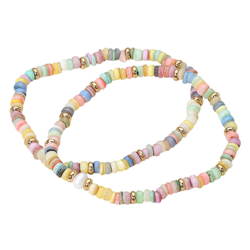iLLASPARKZ 2PCS - Pearl Accented Boho Beaded Stretch Multi Layered Bracelets