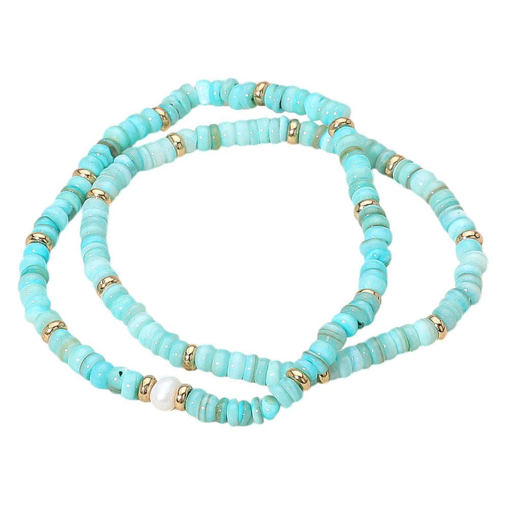 iLLASPARKZ 2PCS - Pearl Accented Boho Beaded Stretch Multi Layered Bracelets