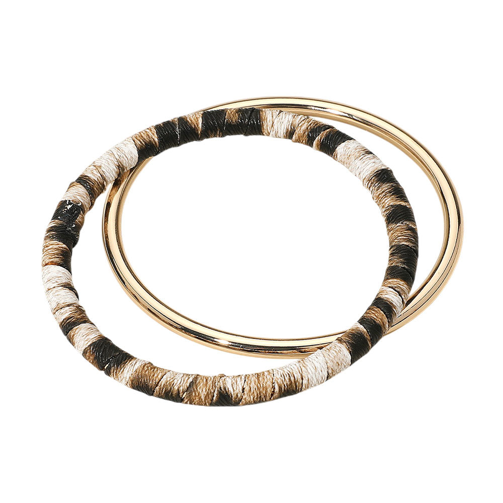 iLLASPARKZ 2PCS - Metal Leopard Fabric Covered Bangle Layered Bracelets