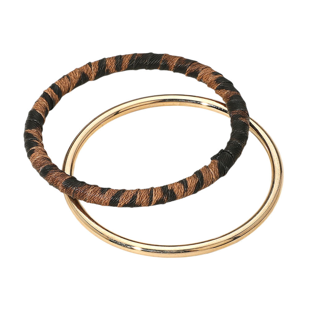 iLLASPARKZ 2PCS - Metal Leopard Fabric Covered Bangle Layered Bracelets