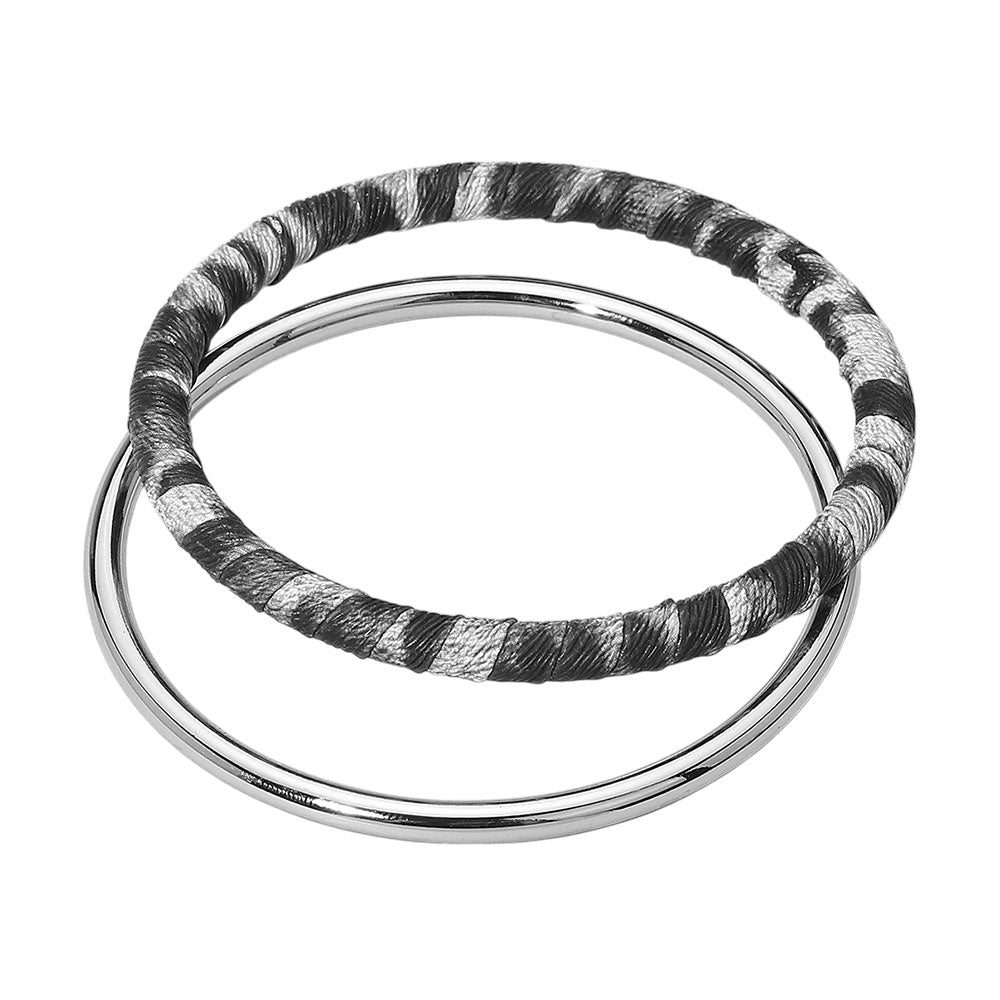iLLASPARKZ 2PCS - Metal Leopard Fabric Covered Bangle Layered Bracelets