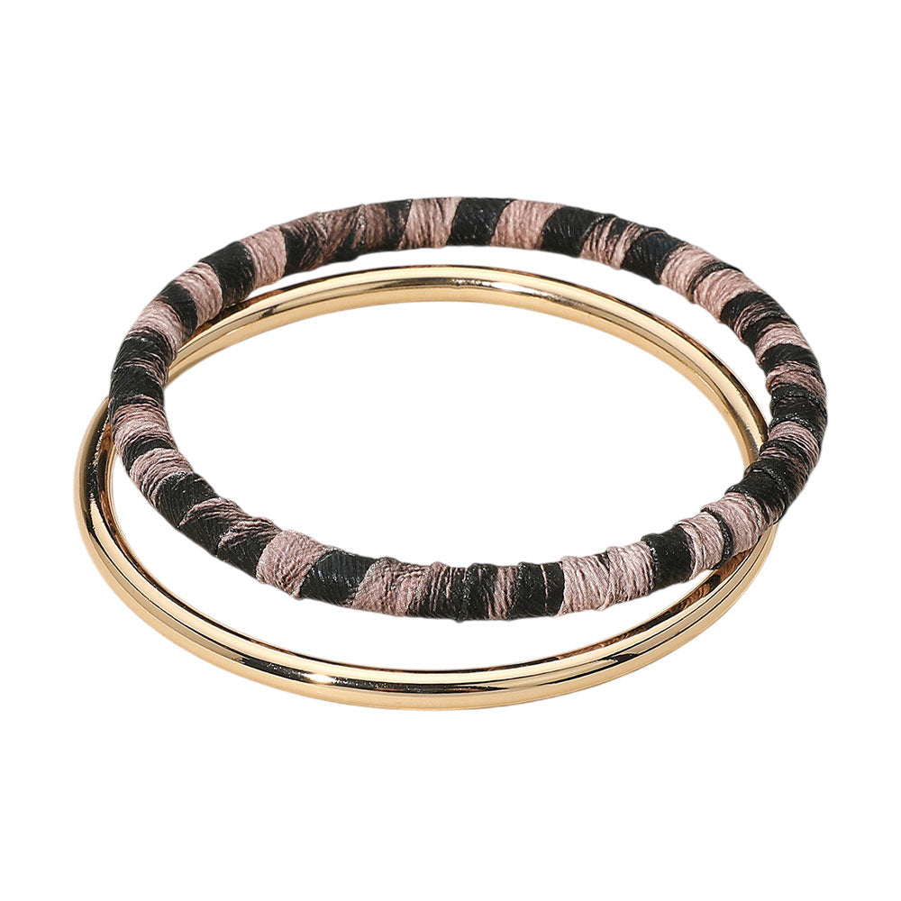 iLLASPARKZ 2PCS - Metal Leopard Fabric Covered Bangle Layered Bracelets
