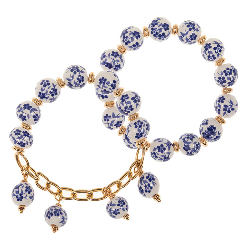 iLLASPARKZ 2PCS - Floral Ceramic Ball Beaded Stretch Multi Layered Bracelets