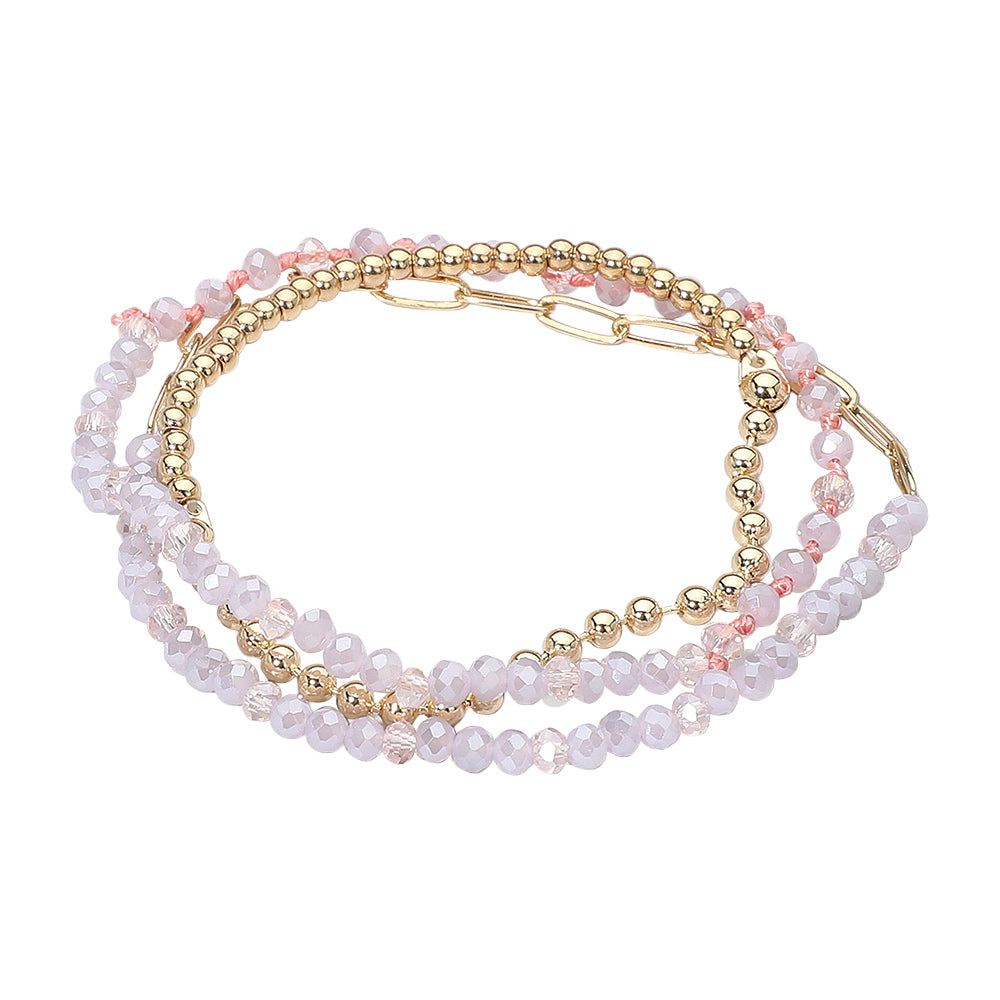 iLLASPARKZ 3PCS - Metal Ball Faceted Beaded Paperclip Chain Stretch Multi Layered Bracelets
