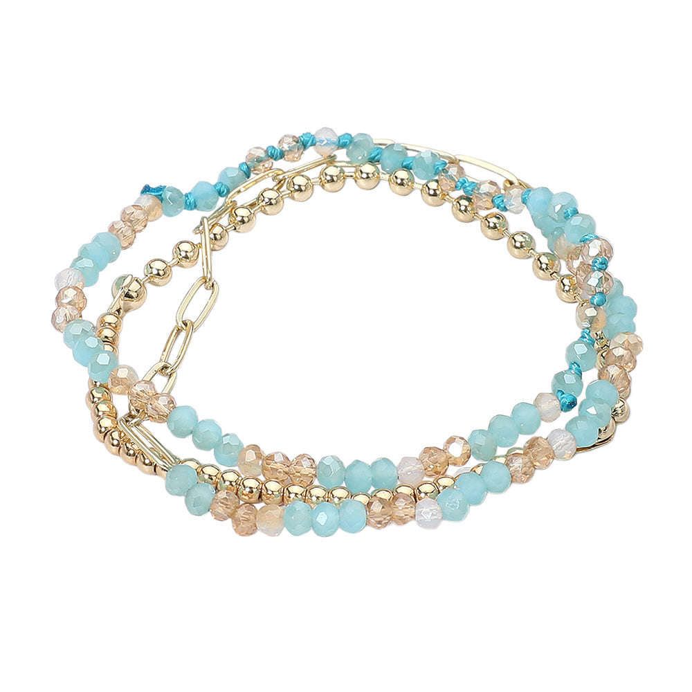 iLLASPARKZ 3PCS - Metal Ball Faceted Beaded Paperclip Chain Stretch Multi Layered Bracelets