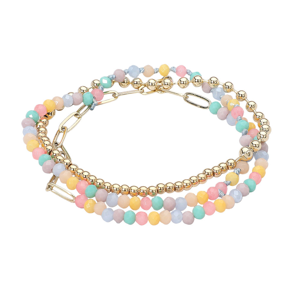 iLLASPARKZ 3PCS - Metal Ball Faceted Beaded Paperclip Chain Stretch Multi Layered Bracelets