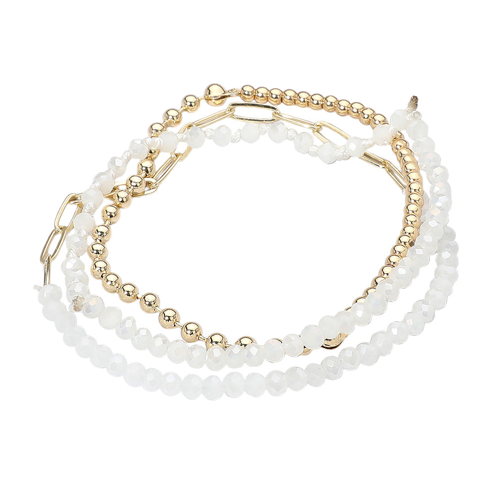 iLLASPARKZ 3PCS - Metal Ball Faceted Beaded Paperclip Chain Stretch Multi Layered Bracelets
